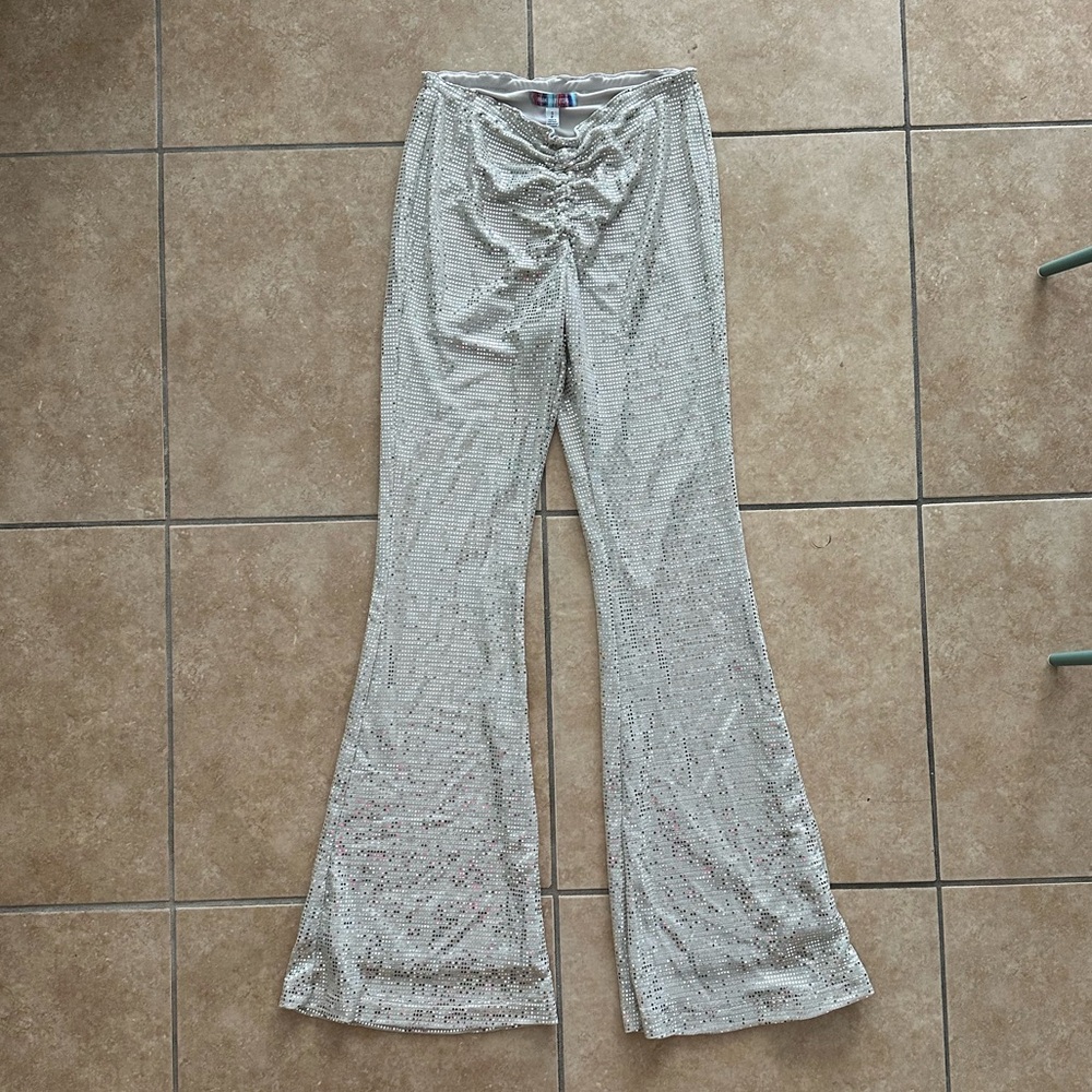 Urban Outfitters - Silver Sequin Disco Flare Pants
